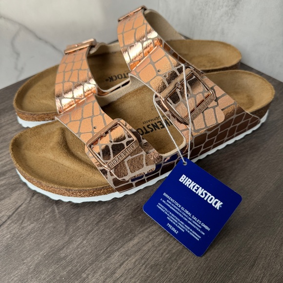 BIRKENSTOCK Arizona Gator Gleam Rose Pink Metallic Sandal - Picture 5 of 7